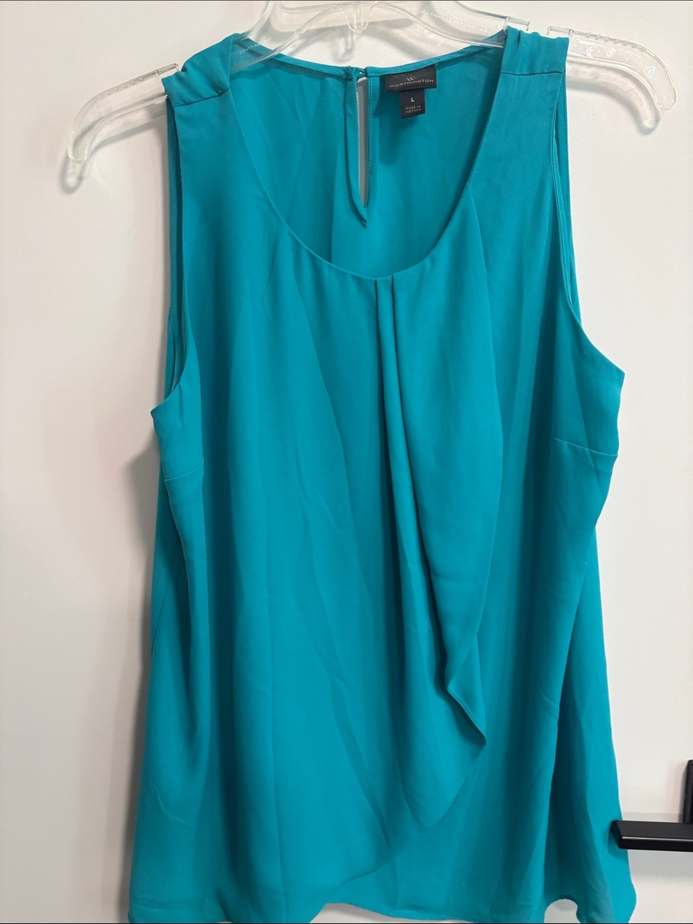 Worthington Turquoise Sleeveless Draped Shell Top